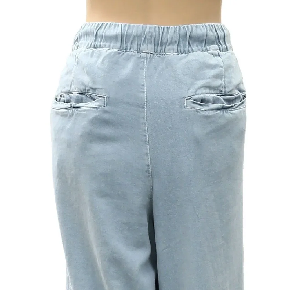 Free People Women's Wide-Leg Drawstring Trouser Pants Adjustable Blue XL 288468